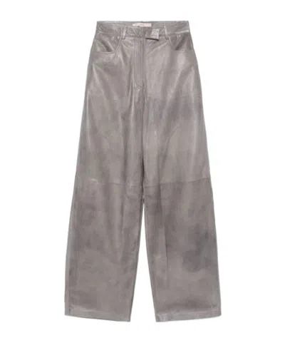 Remain Birger Christensen Belt And Loop Leather Pants In Gray