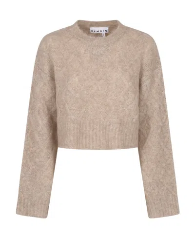 Remain Birger Christensen Cable-knit Cropped Wool Blend Jumper In Nude