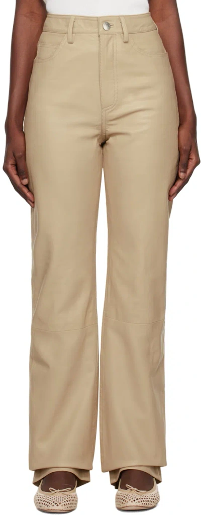 Remain Birger Christensen Beige Straight Leather Pants In 16-1010 Incense Beig