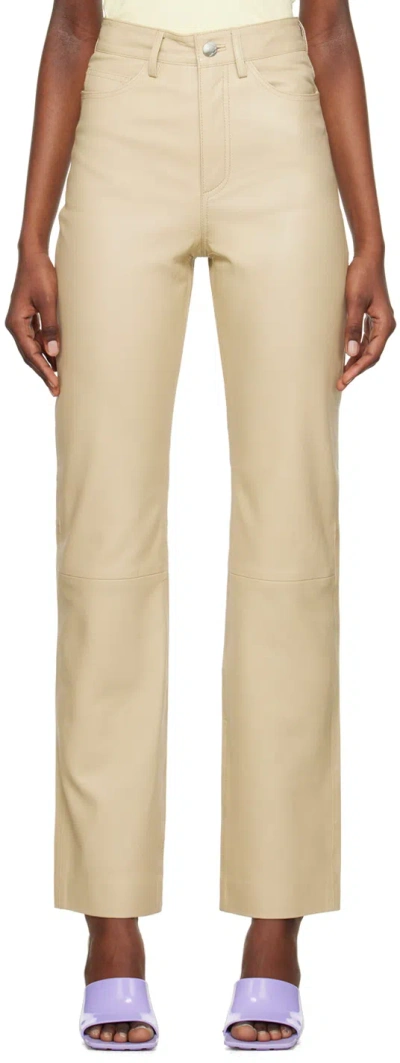 Remain Birger Christensen Beige Straight-leg Leather Pants In 15-1116 Safari