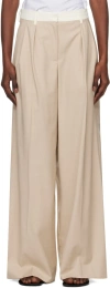 Remain Birger Christensen Beige Two Color Wide Trousers In 15-1116 Safari Comb.