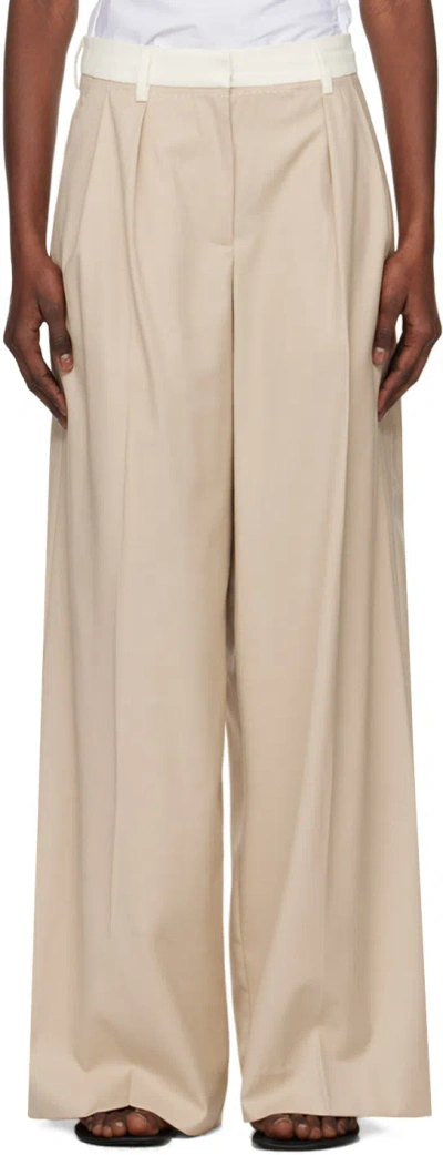 Remain Birger Christensen Beige Two Color Wide Trousers In 15-1116 Safari Comb.