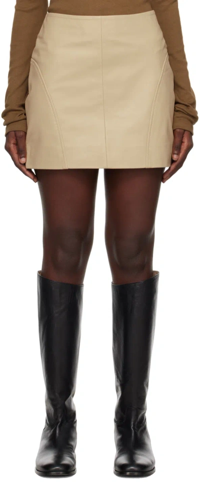 Remain Birger Christensen Beige Zip Leather Miniskirt In 16-1010 Incense Beig