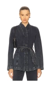 Remain Birger Christensen Belted Pocket Denim Jacket In Black
