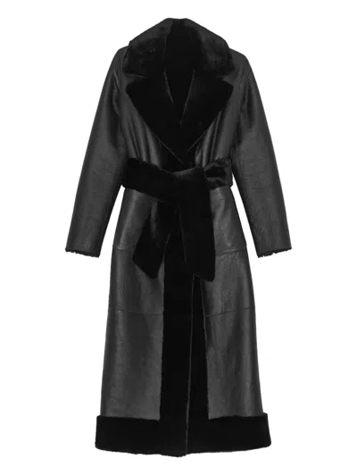 Remain Birger Christensen Belted Shearling Coat In Black