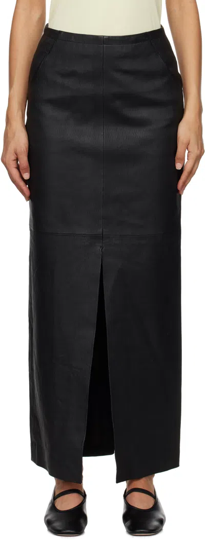 Remain Birger Christensen Black Leather Midi Skirt In 100 Black