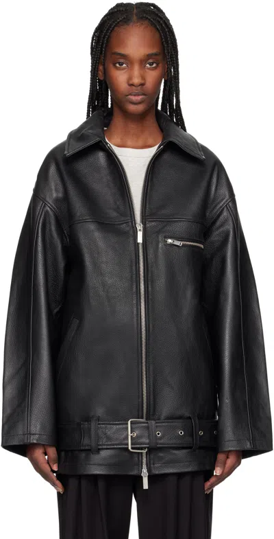 Remain Birger Christensen Black Oversize Leather Jacket In 100 Black