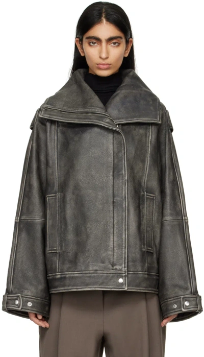 Remain Birger Christensen Black Oversized Leather Jacket In 1000 Black