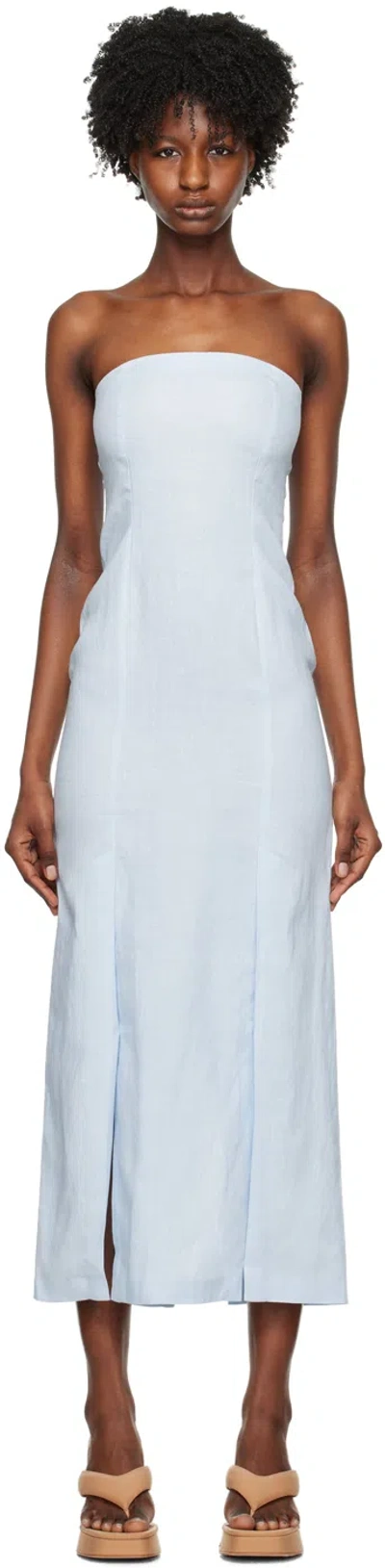 Remain Birger Christensen Blue Slit Midi Dress In 13-4304 Ballad Blue