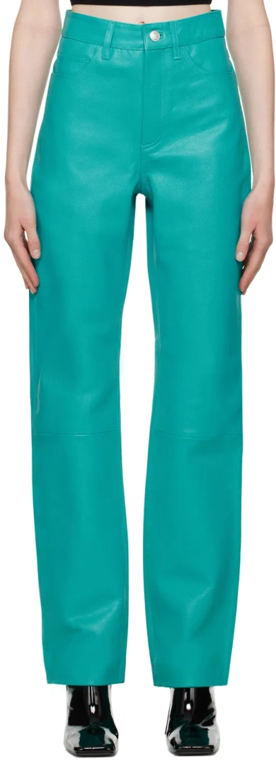 Remain Birger Christensen Leather Straight-leg Pants In Turquoise