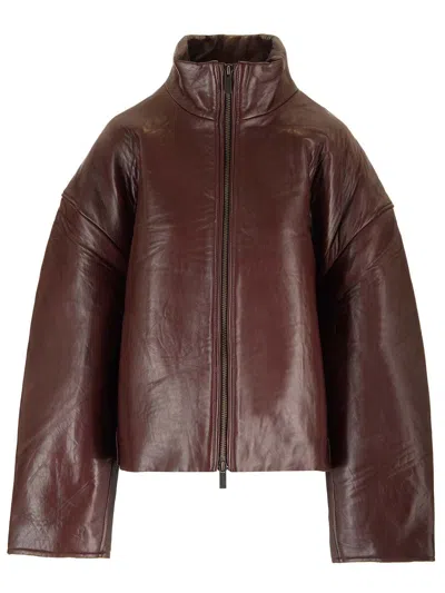 Remain Birger Christensen Bonded Leather Jacket In Bordeaux