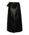 Remain Birger Christensen Black Bonded Leather Midi Skirt In Black