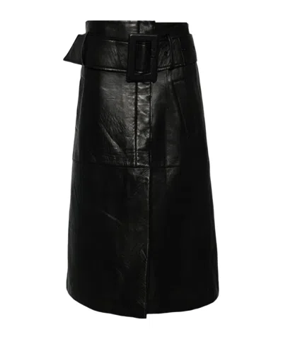 REMAIN BIRGER CHRISTENSEN BONDED LEATHER MIDI SKIRT