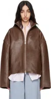 Remain Birger Christensen Brown Bonded Leather Jacket In 2168 Root Beer