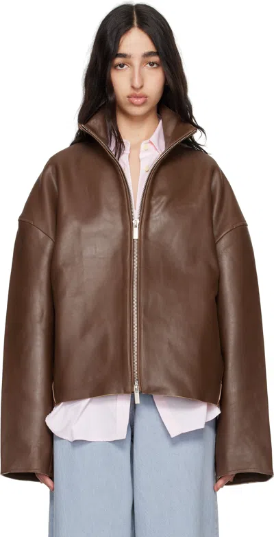 Remain Birger Christensen Brown Bonded Leather Jacket In 2168 Root Beer