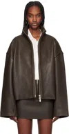 Remain Birger Christensen Brown Bonded Leather Jacket In 575 Chocolate Chip