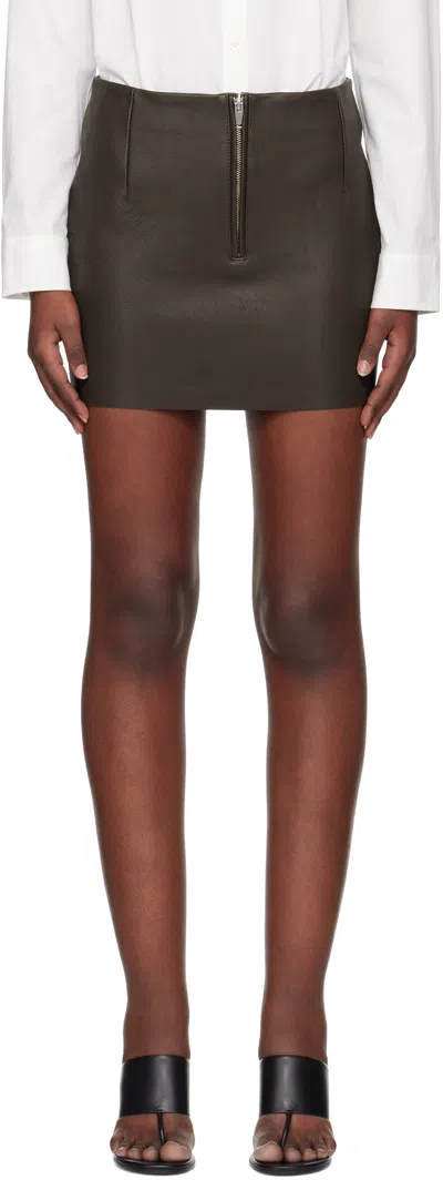 Remain Birger Christensen Brown Bonded Leather Miniskirt In 575 Chocolate Chip