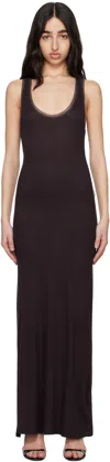 Remain Birger Christensen Brown Mesh Trim Maxi Dress In 2232 Sassafras