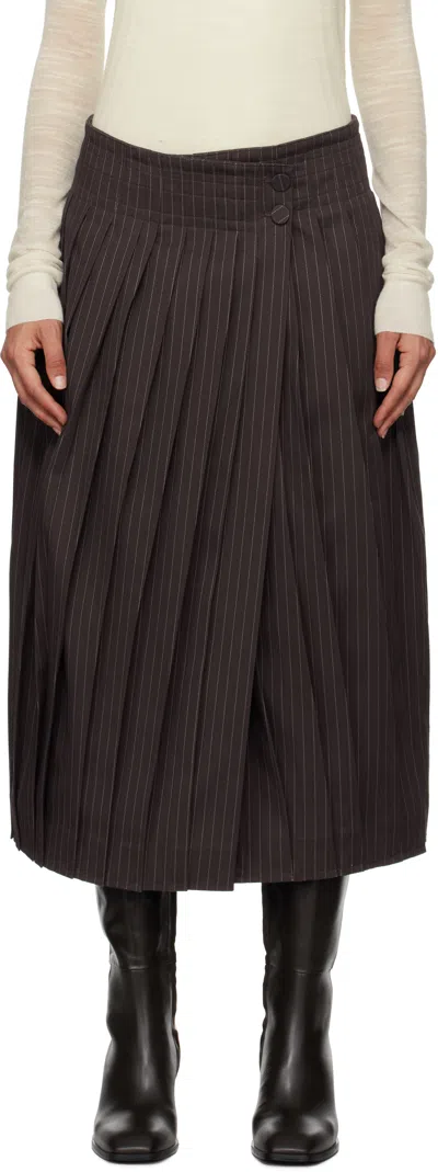 Remain Birger Christensen Brown Pleated Midi Skirt In 3012 Java Comb.
