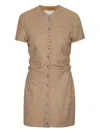 Remain Birger Christensen Button-front Ruched Dress In Brown
