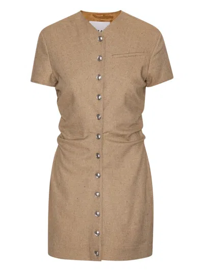 Remain Birger Christensen Button-front Ruched Dress In Brown