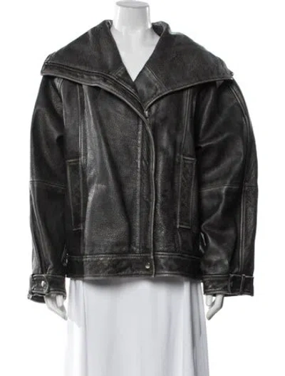 Pre-owned Remain Birger Christensen Calf Leather Biker Jacket In Gray
