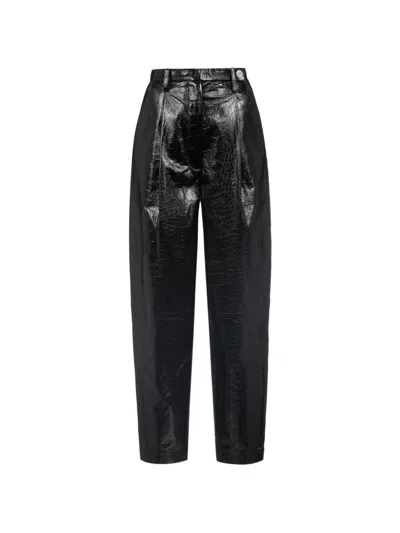 Remain Birger Christensen Cleo Croc-effect Leather Trousers In Black