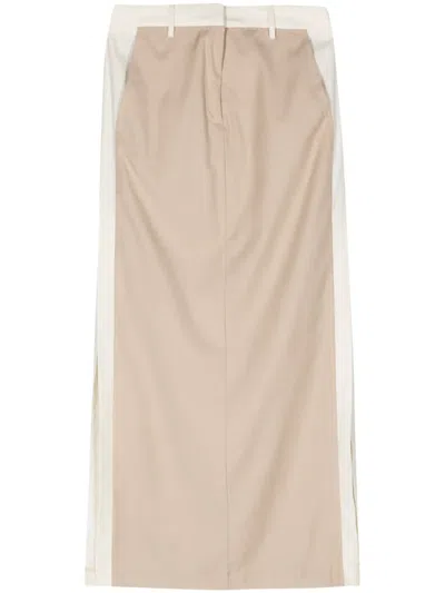 Remain Birger Christensen Zweifarbiger Midirock Aus Twill In Beige
