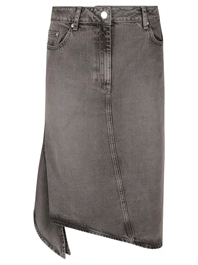 Remain Birger Christensen Drape Denim Skirt In Silver Filigree