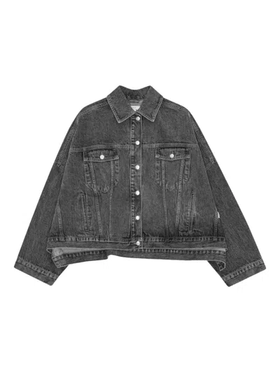 Remain Birger Christensen Drapy-back Denim Jacket In Gray