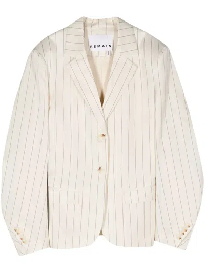 Remain Birger Christensen Drapy Pinstriped Single-breasted Blazer In Neutrals
