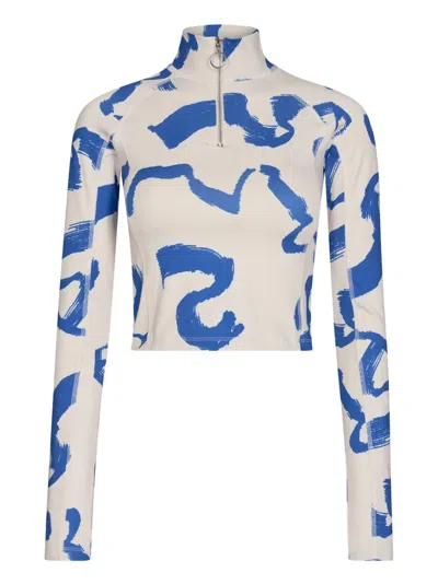 Remain Birger Christensen Emily Abstract-print Zip-neck Top In White
