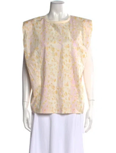 Pre-owned Remain Birger Christensen Floral Print Crew Neck Top In Neutral