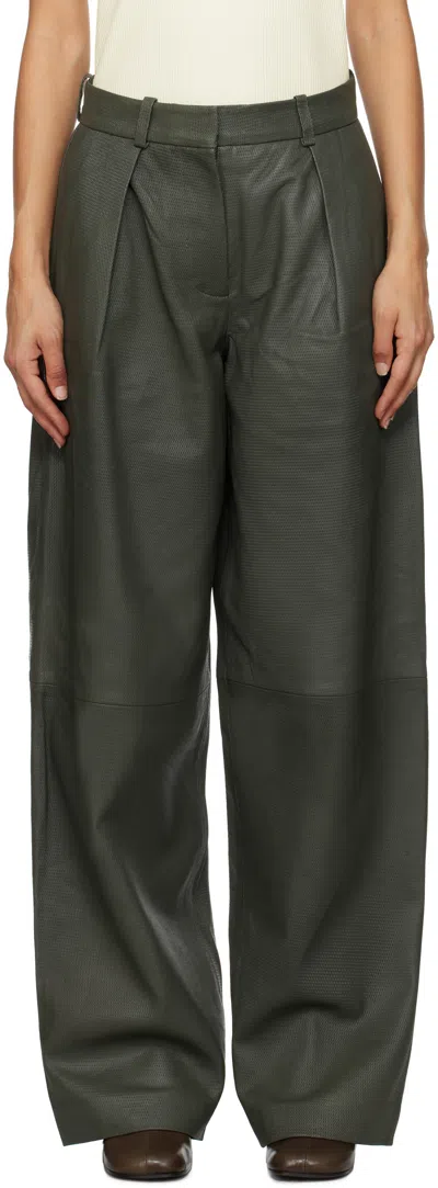 Remain Birger Christensen Green Mesh Leather Pants In 748 Deep Depths