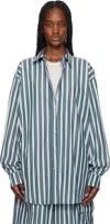 Remain Birger Christensen Remain Oversized Striped Cotton Shirt In 3030 Rain Forest Com