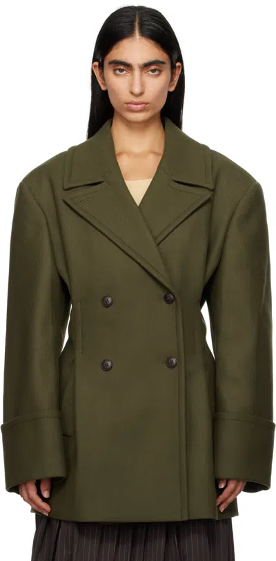 Remain Birger Christensen Green Pleats Peacoat In 726 Dark Olive