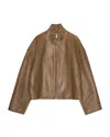 Remain Birger Christensen Zip-front Lambskin Leather Jacket In Green