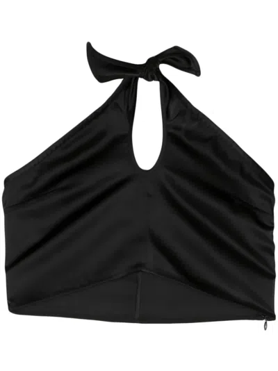 Remain Birger Christensen Knot Satin Bandeau Top In 黑色
