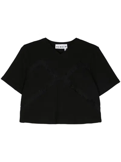 Remain Birger Christensen Lace-panelled Ribbed T-shirt In 黑色
