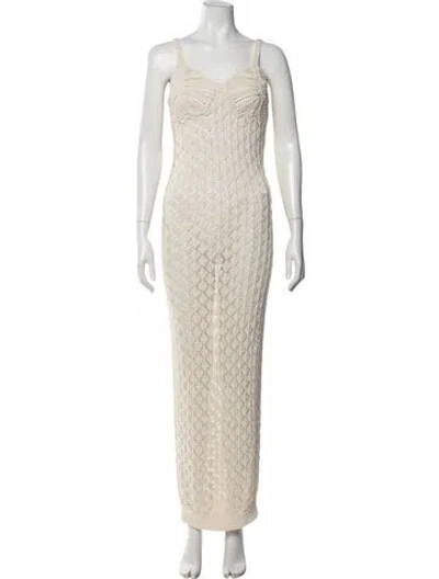 Pre-owned Remain Birger Christensen Lace Pattern Long Dress W/ Tags In Neutrals