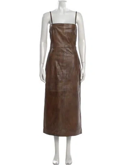 Pre-owned Remain Birger Christensen Lamb Leather Long Dress In Brown