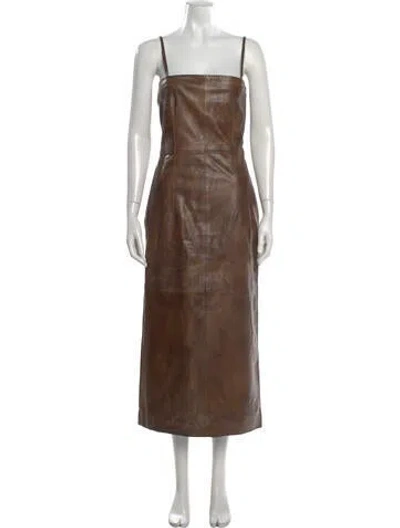 Pre-owned Remain Birger Christensen Lamb Leather Long Dress In Brown