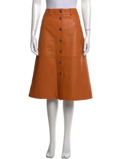 Pre-owned Remain Birger Christensen Lamb Leather Midi Length Skirt In Orange