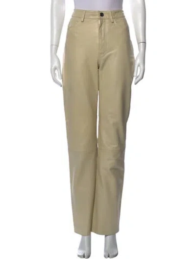 Pre-owned Remain Birger Christensen Lamb Leather Straight Leg Pants In Neutrals