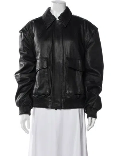 Pre-owned Remain Birger Christensen Leather Bomber Jacket In Black