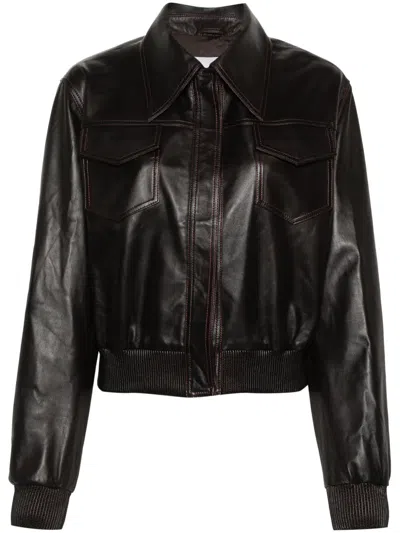 Remain Birger Christensen Leather Bomber Jacket In Brown