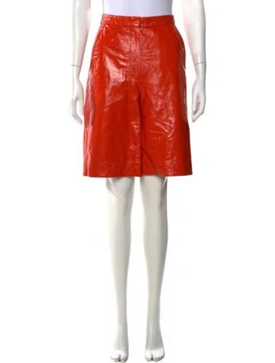 Pre-owned Remain Birger Christensen Leather Knee-length Shorts W/ Tags In Orange