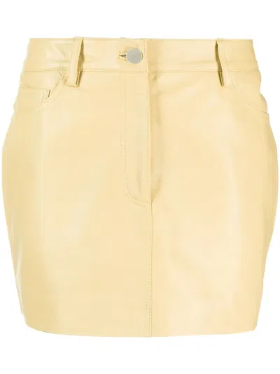 Remain Birger Christensen Mini Leather Skirt In Yellow