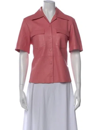 Pre-owned Remain Birger Christensen Leather Short Sleeve Button-up Top In Pink