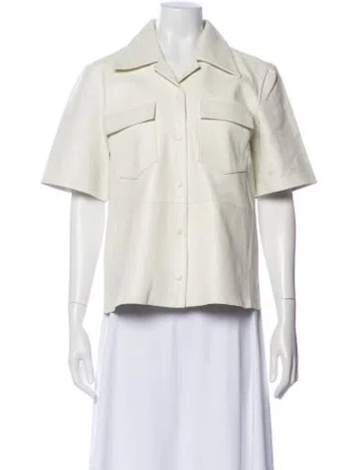 Pre-owned Remain Birger Christensen Leather Short Sleeve Button-up Top In White